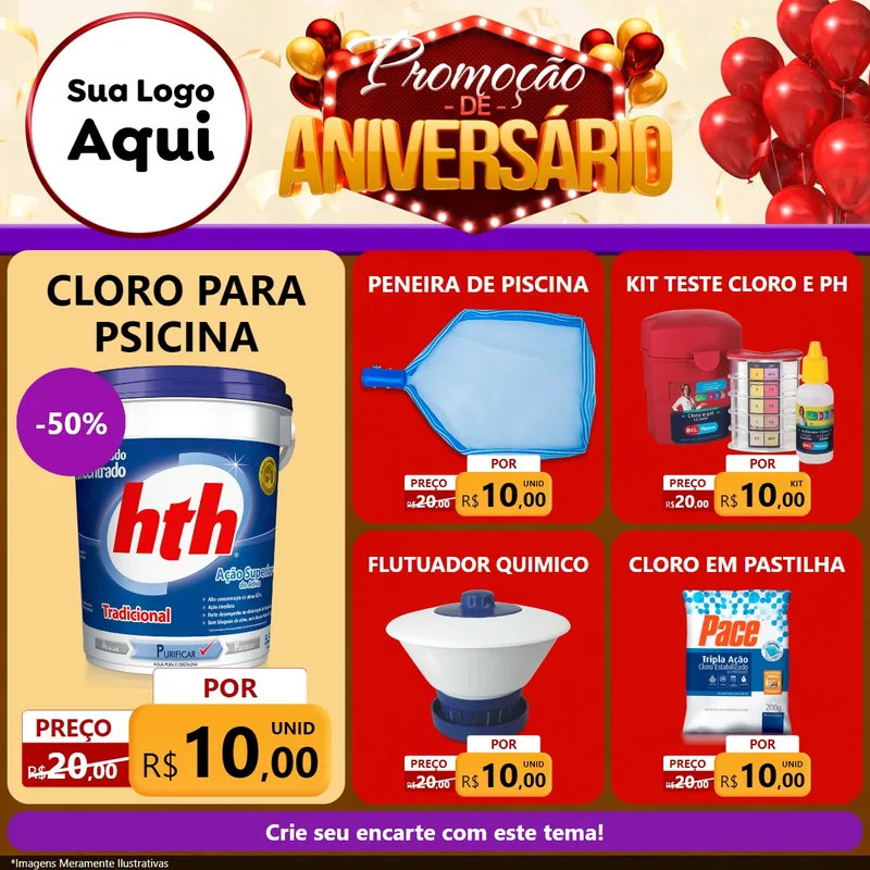 Modelo de Rede Social para Feed Facebook com o tema Promoção de Aniversário para Produtos para Piscina