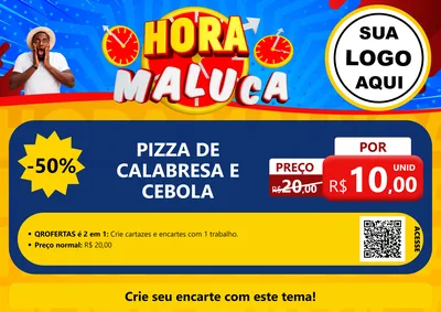 Modelo de Cartaz para Cartaz A4 Horizontal com o tema Hora Maluca para Pizzaria