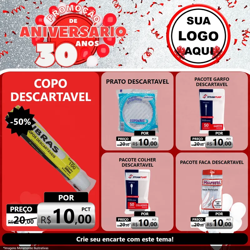 Modelo de Rede Social para Feed Facebook com o tema Promoção de Aniversário - 30 Anos para Embalagens
