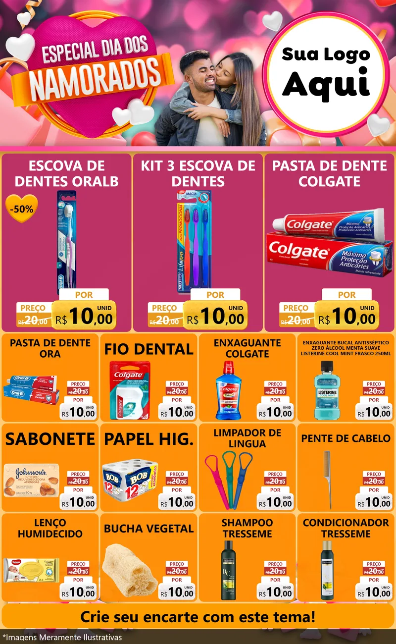 Modelo de Encarte para Encarte Grande com o tema Especial Dia dos Namorados para Higiene Pessoal