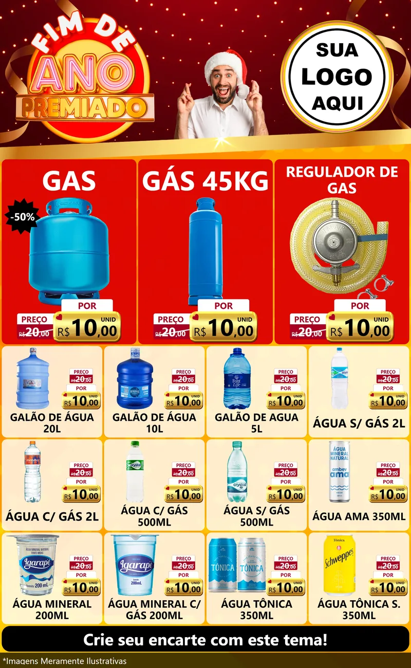 Modelo de Encarte para Encarte Grande com o tema Fim de Ano Premiado para Água e gás