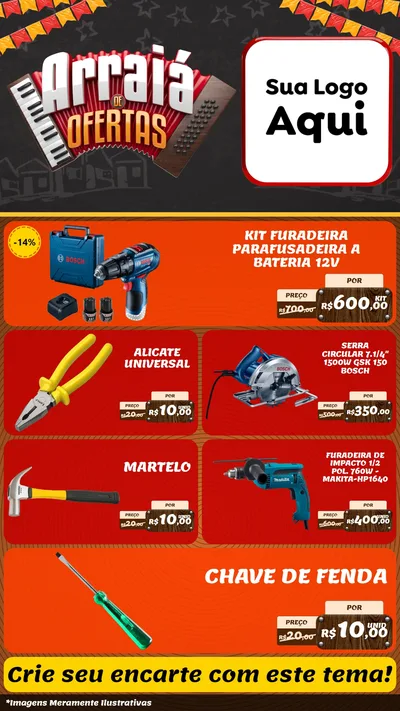 Modelo de TV para TV Vertical com o tema Arraiá de Ofertas - Junina para Maquinas e Ferramentas
