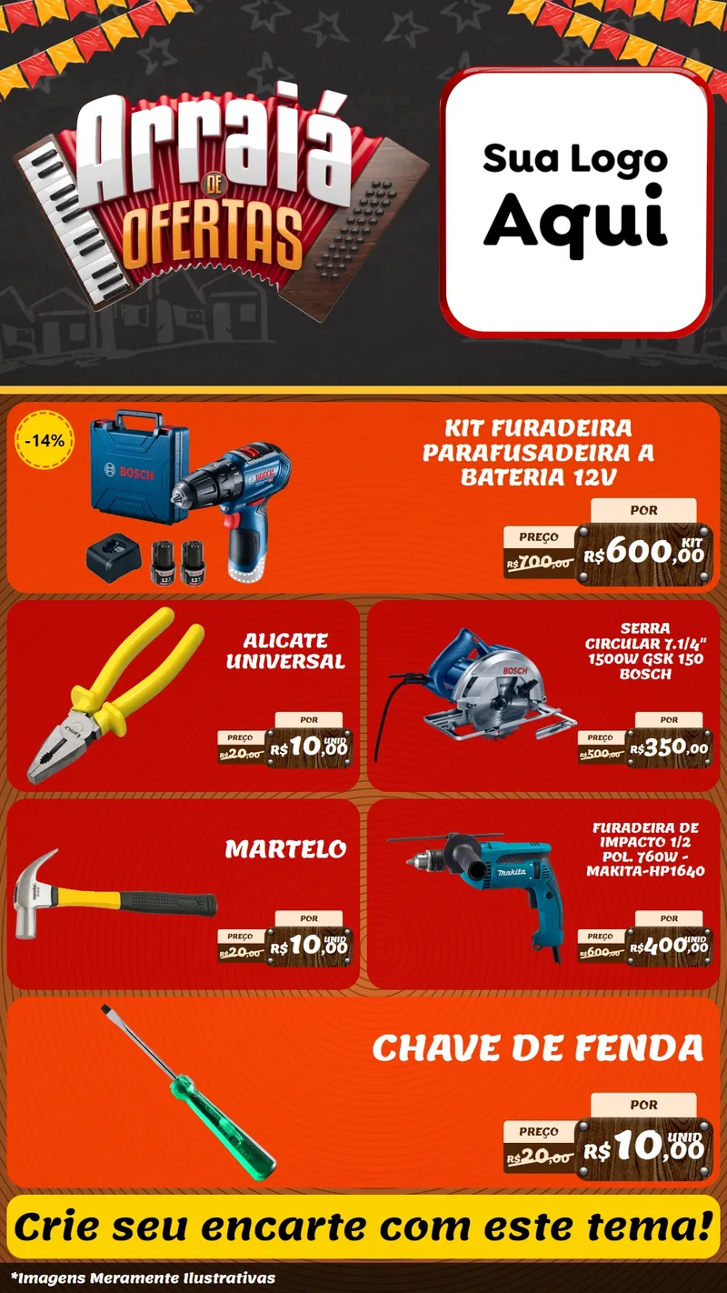 Modelo de TV para TV Vertical com o tema Arraiá de Ofertas - Junina para Maquinas e Ferramentas