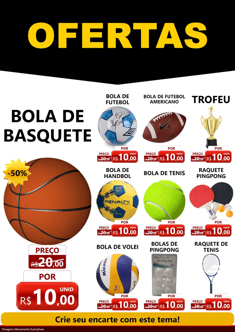 Modelo de Encarte para Encarte A4 Vertical com o tema Ofertas Preto e Vermelho Cartaz para Artigos Esportivos