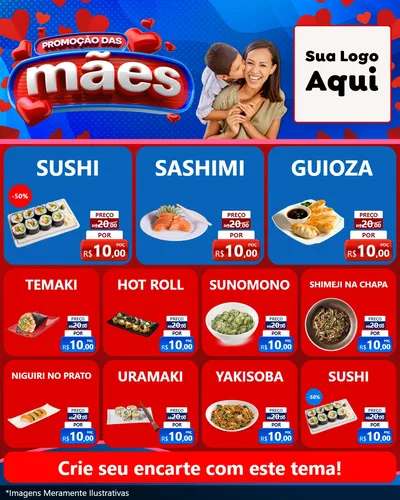 Modelo de Rede Social para Feed Instagram com o tema Promoção das Mães para Comida japonesa
