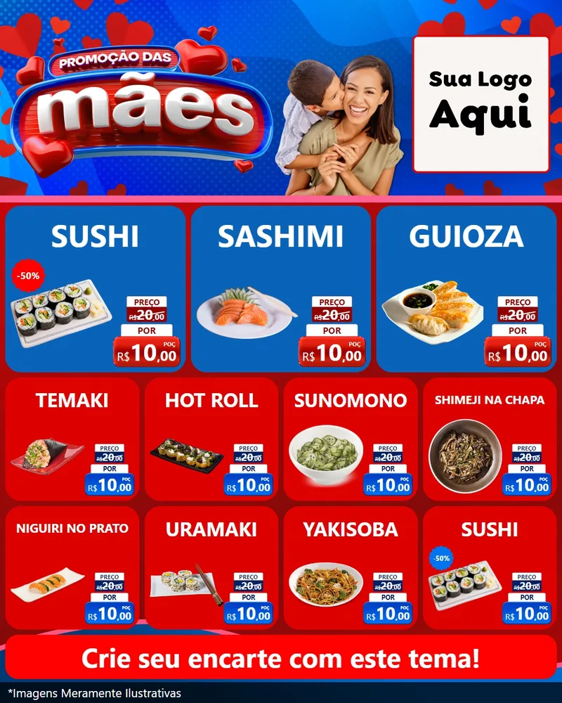 Modelo de Rede Social para Feed Instagram com o tema Promoção das Mães para Comida japonesa