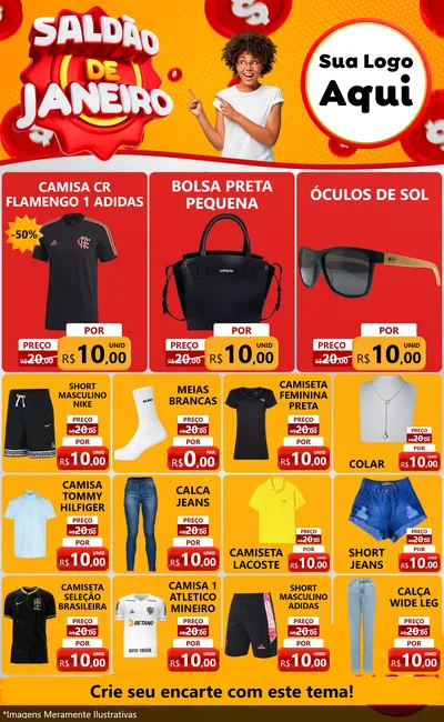 Modelo de Encarte para Encarte Grande com o tema Saldão de Janeiro para Roupas e acessórios
