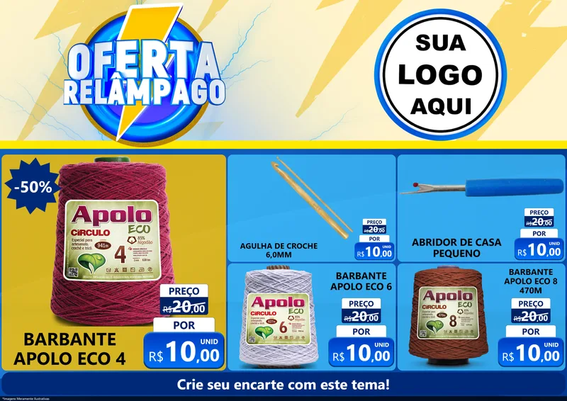Modelo de Encarte para Encarte A4 Horizontal com o tema Oferta Relâmpago para Armarinho e Aviamentos