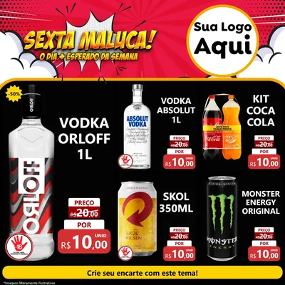 Modelo de Rede Social para Feed Facebook com o tema Sexta Maluca! para Distribuidora de bebidas