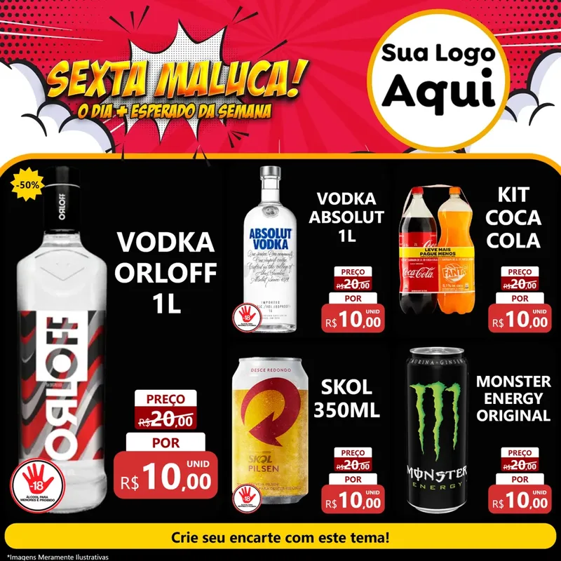 Modelo de Rede Social para Feed Facebook com o tema Sexta Maluca! para Distribuidora de bebidas