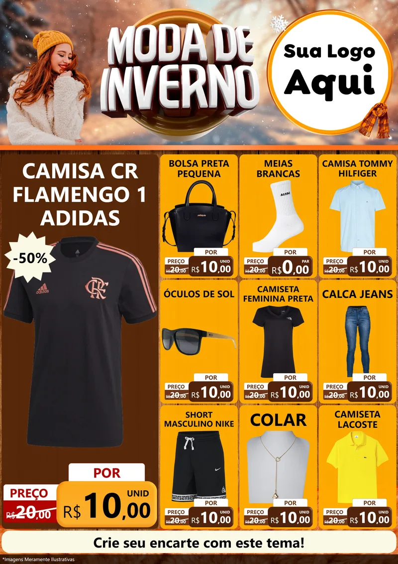 Modelo de Encarte para Encarte A4 Vertical com o tema Moda de Inverno para Roupas e acessórios