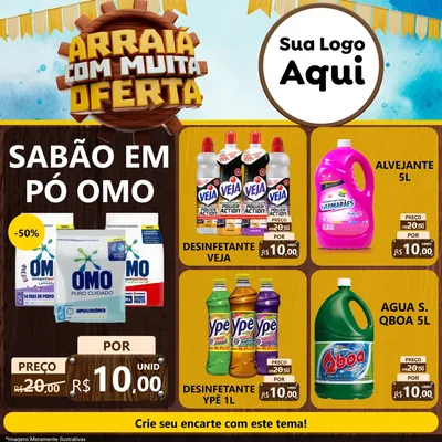 Modelo de Rede Social para Feed Facebook com o tema Ofertas de São João - Junina para Produtos de Limpeza