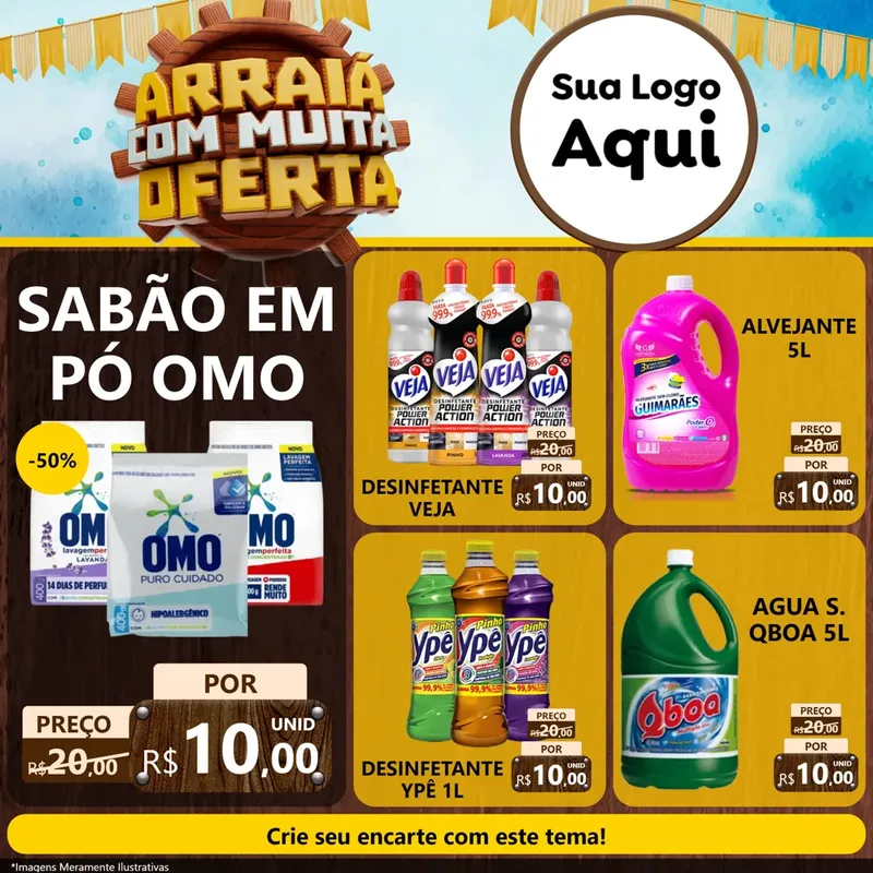 Modelo de Rede Social para Feed Facebook com o tema Ofertas de São João - Junina para Produtos de Limpeza