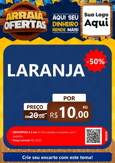 Modelo de Cartaz para Cartaz A4 Vertical com o tema Arraiá de Ofertas - Junina para Hortifrúti