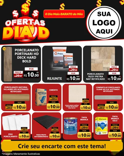 Modelo de Rede Social para Feed Instagram com o tema Ofertas Dia D para Pisos e revestimentos