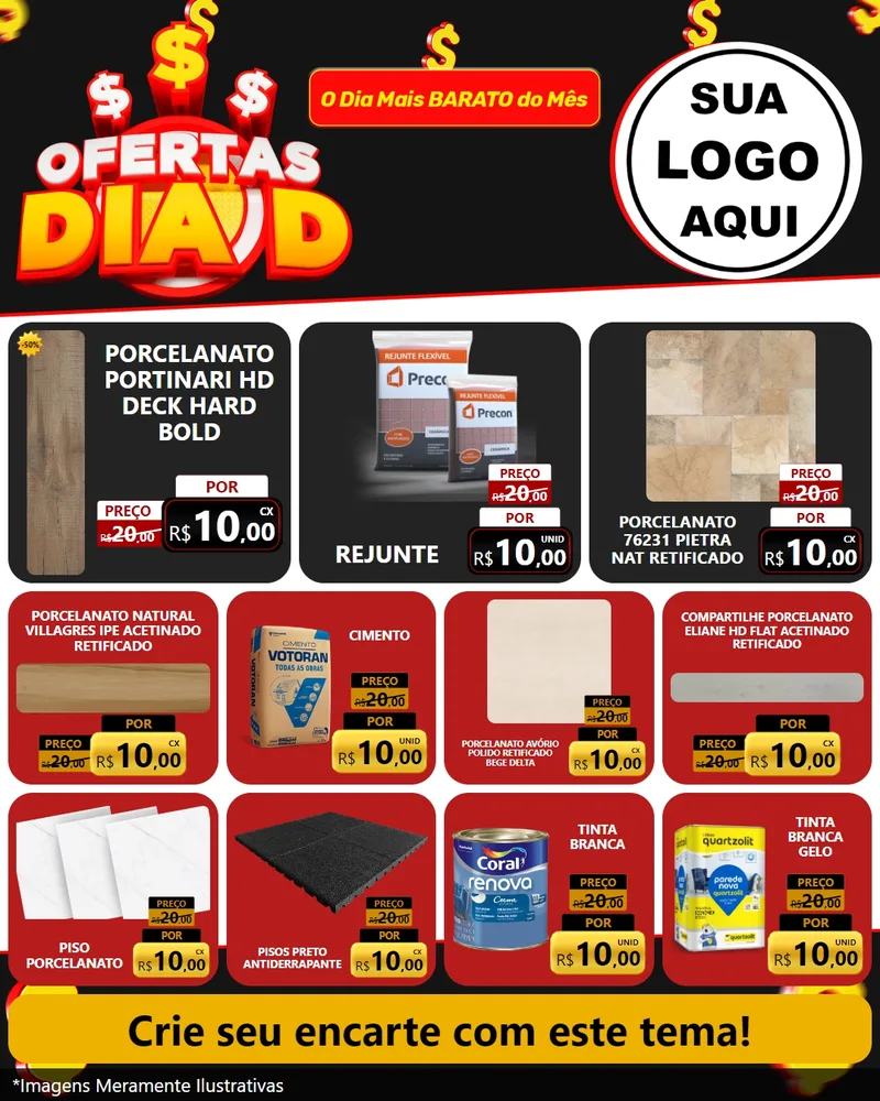 Modelo de Rede Social para Feed Instagram com o tema Ofertas Dia D para Pisos e revestimentos