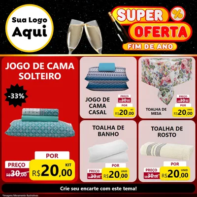 Modelo de Rede Social para Feed Facebook com o tema Super Oferta Fim de Ano para Cama, Mesa e Banho