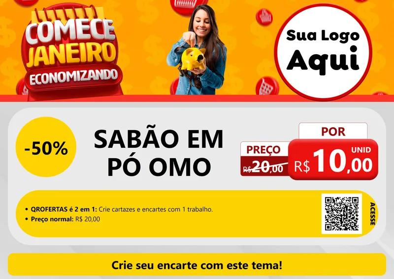 Modelo de Cartaz para Cartaz A4 Horizontal com o tema Comece Janeiro Economizando para Produtos de Limpeza