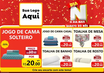 Modelo de Encarte para Encarte A4 Horizontal com o tema Dia N o Dia Mais Barato do Mês para Cama, Mesa e Banho