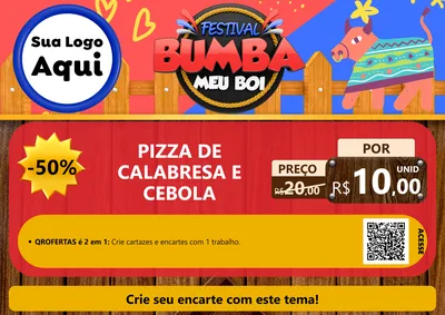 Modelo de Cartaz para Cartaz A4 Horizontal com o tema Festival Bumba Meu Boi para Pizzaria