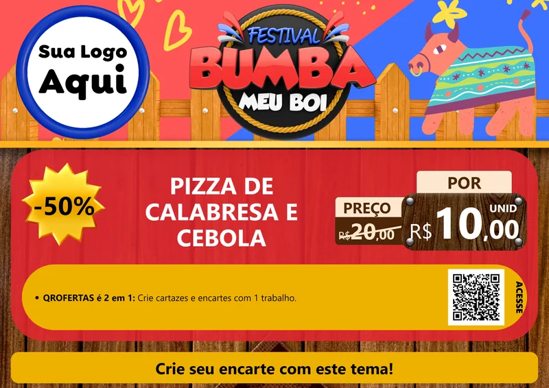 Modelo de Cartaz para Cartaz A4 Horizontal com o tema Festival Bumba Meu Boi para Pizzaria