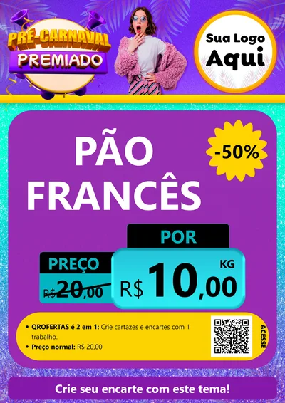 Modelo de Cartaz para Cartaz A4 Vertical com o tema Pré-Carnaval Premiado para Padaria