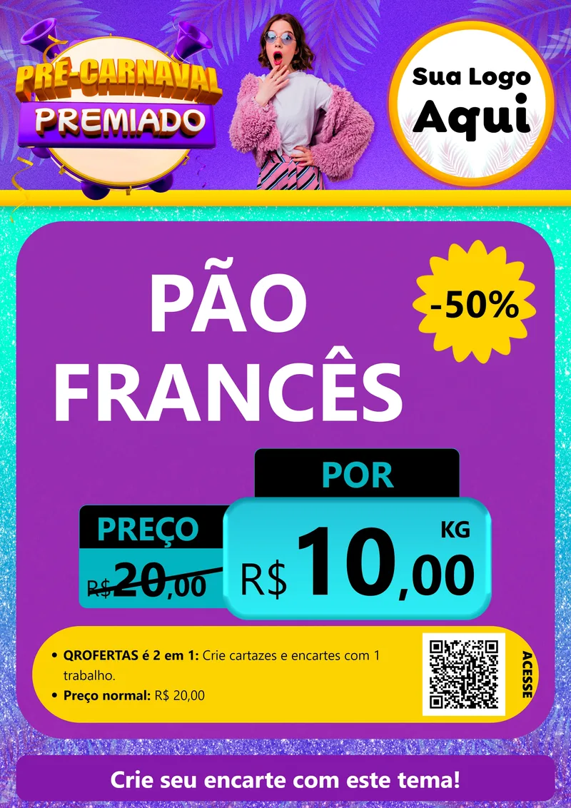 Modelo de Cartaz para Cartaz A4 Vertical com o tema Pré-Carnaval Premiado para Padaria