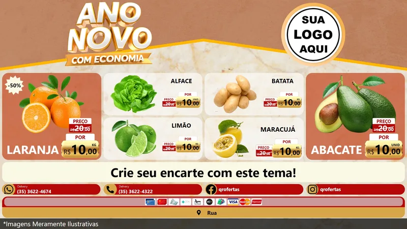 Modelo de TV para TV Horizontal com o tema Ano Novo Com Economia para Hortifrúti