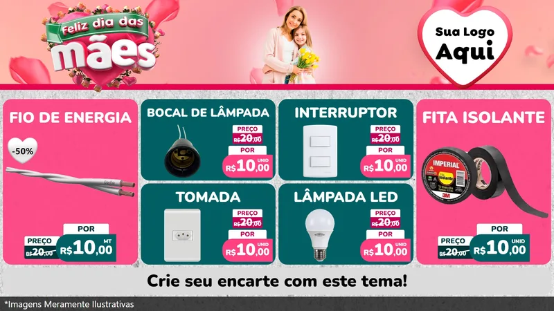 Modelo de TV para TV Horizontal com o tema Feliz Dia das Mães para Materiais Elétricos