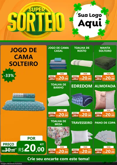 Modelo de Encarte para Encarte A4 Vertical com o tema Super Sorteio para Cama, Mesa e Banho