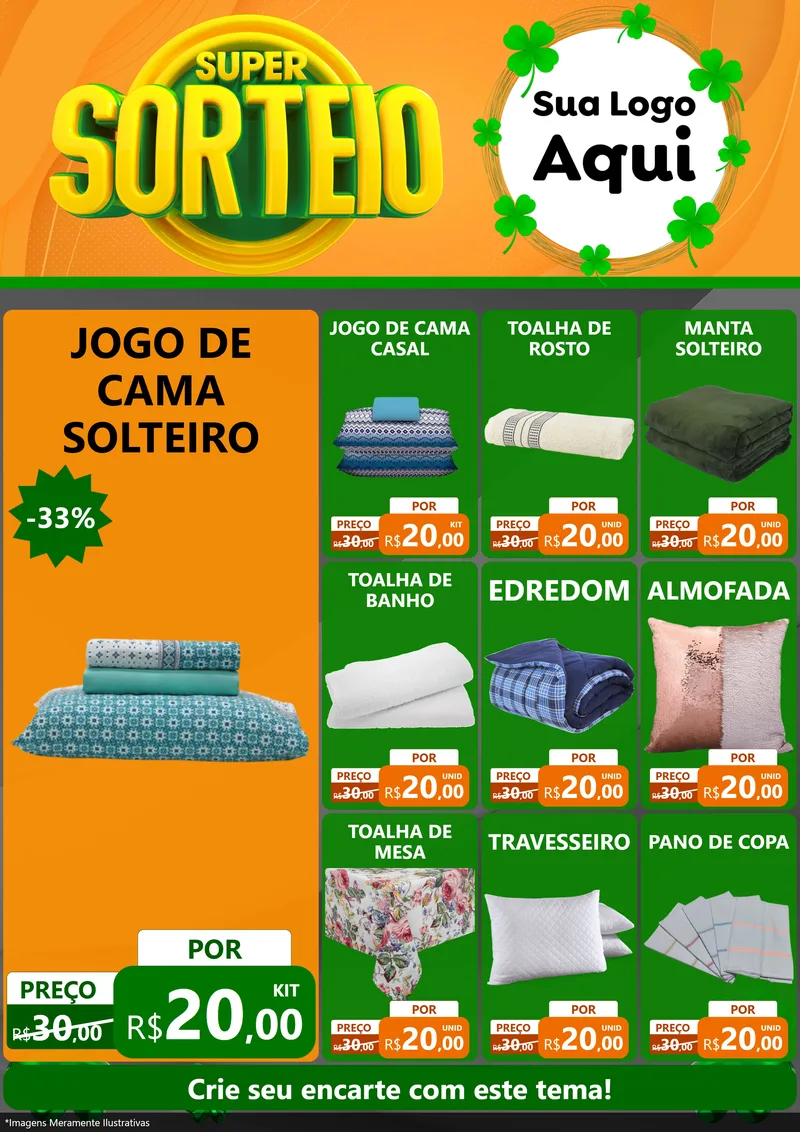 Modelo de Encarte para Encarte A4 Vertical com o tema Super Sorteio para Cama, Mesa e Banho