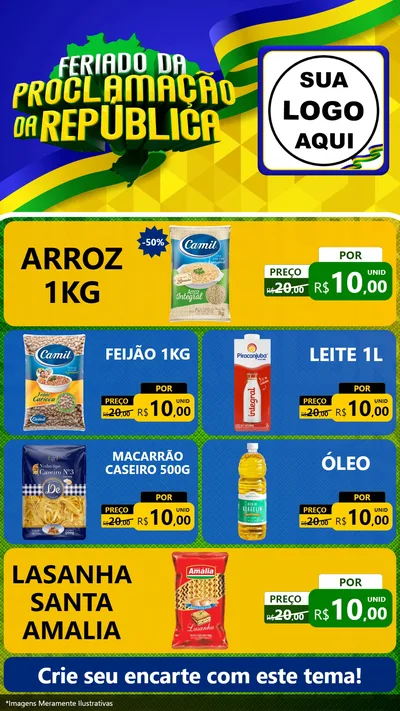 Modelo de TV para TV Vertical com o tema Feriado da Proclamação da República para Supermercado