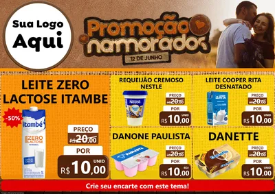 Modelo de Encarte para Encarte A4 Horizontal com o tema Promoção Namorados para Frios e Laticínios