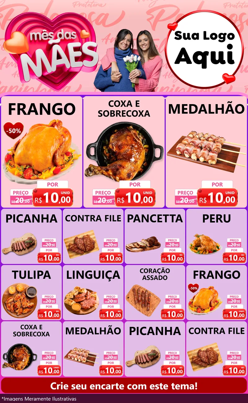 Modelo de Encarte para Encarte Grande com o tema Mês Das Mães para Assados