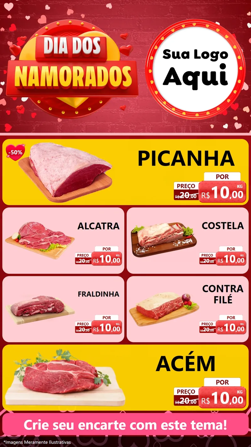 Modelo de TV para TV Vertical com o tema Dia Dos Namorados para Açougue