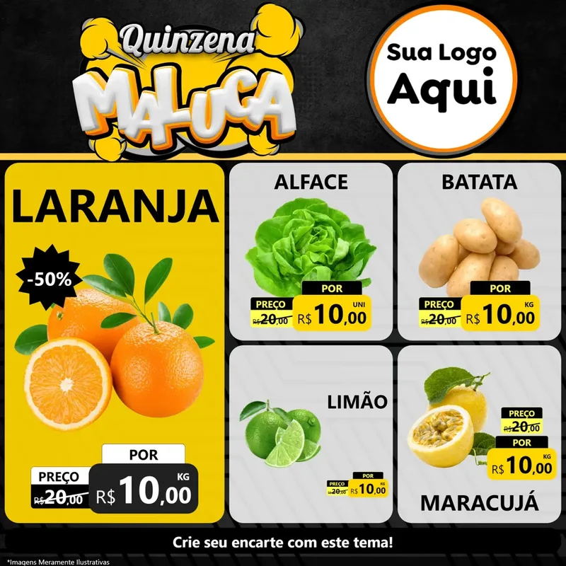Modelo de Rede Social para Feed Facebook com o tema Quinzena Maluca para Hortifrúti