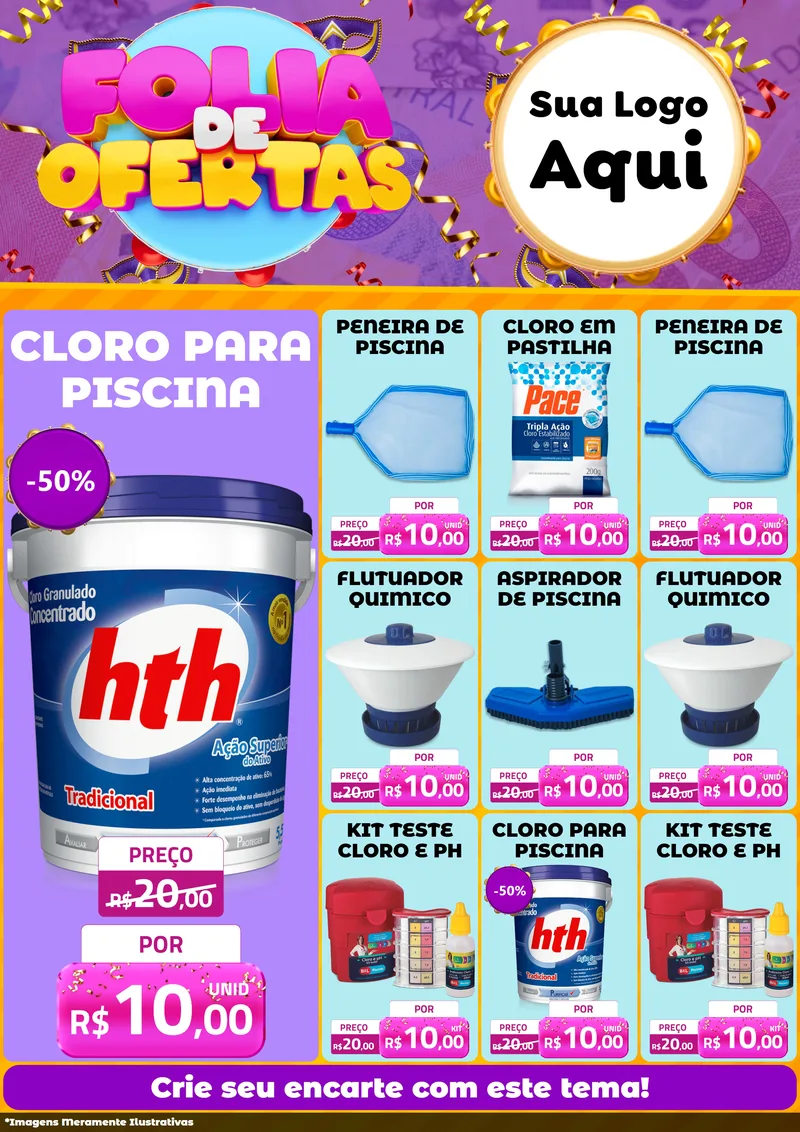 Modelo de Encarte para Encarte A4 Vertical com o tema Folia de Ofertas para Produtos para Piscina