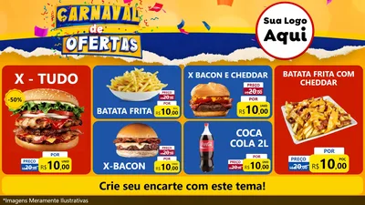 Modelo de TV para TV Horizontal com o tema Carnaval de Ofertas para Hamburgueria