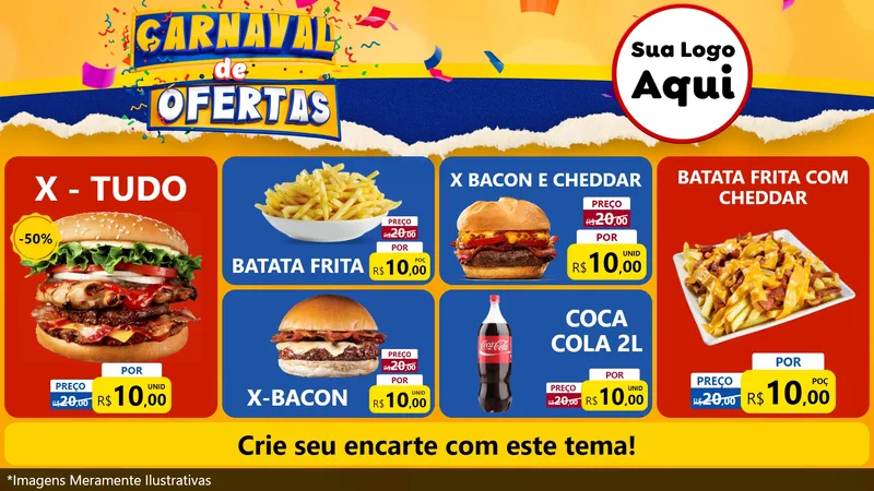 Modelo de TV para TV Horizontal com o tema Carnaval de Ofertas para Hamburgueria