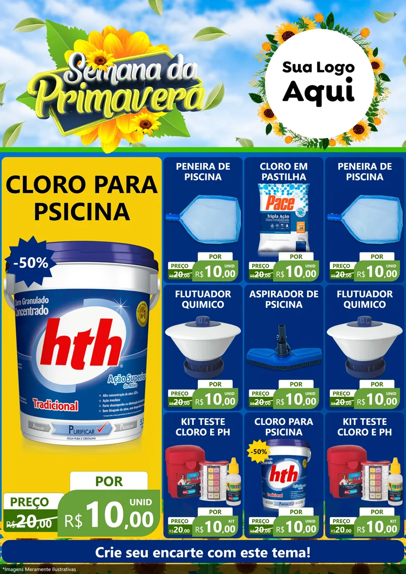 Modelo de Encarte para Encarte A4 Vertical com o tema Semana da Primavera para Produtos para Piscina