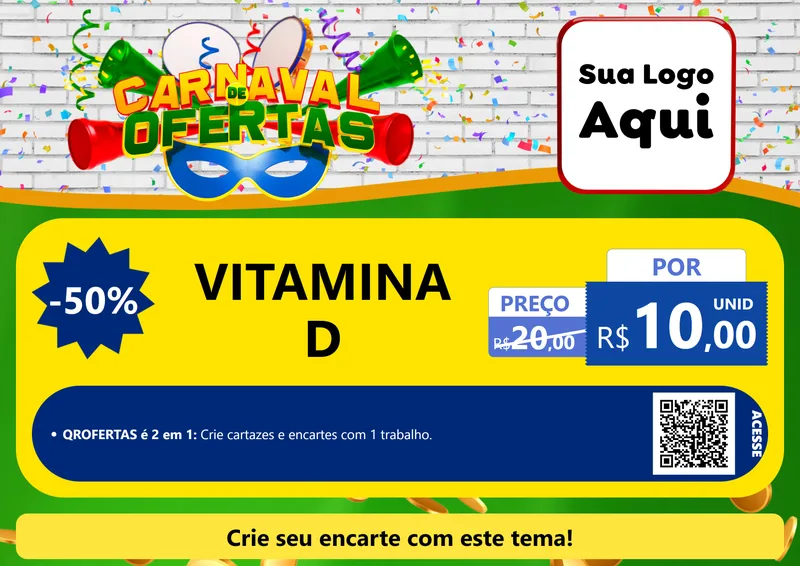 Modelo de Cartaz para Cartaz A4 Horizontal com o tema Carnaval de Ofertas para Farmácia