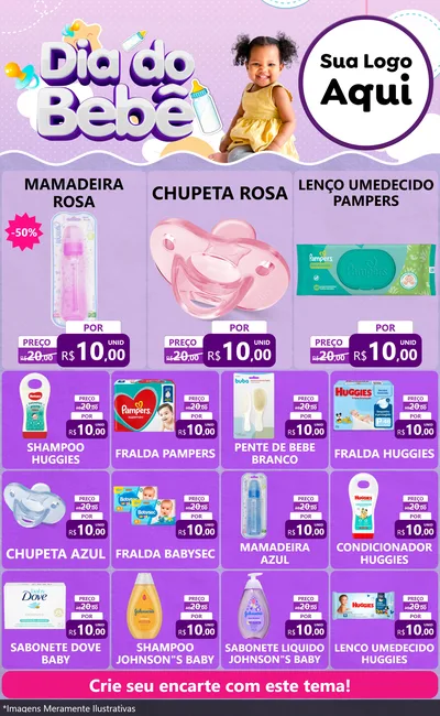 Modelo de Encarte para Encarte Grande com o tema Dia do Bebê para Bebês