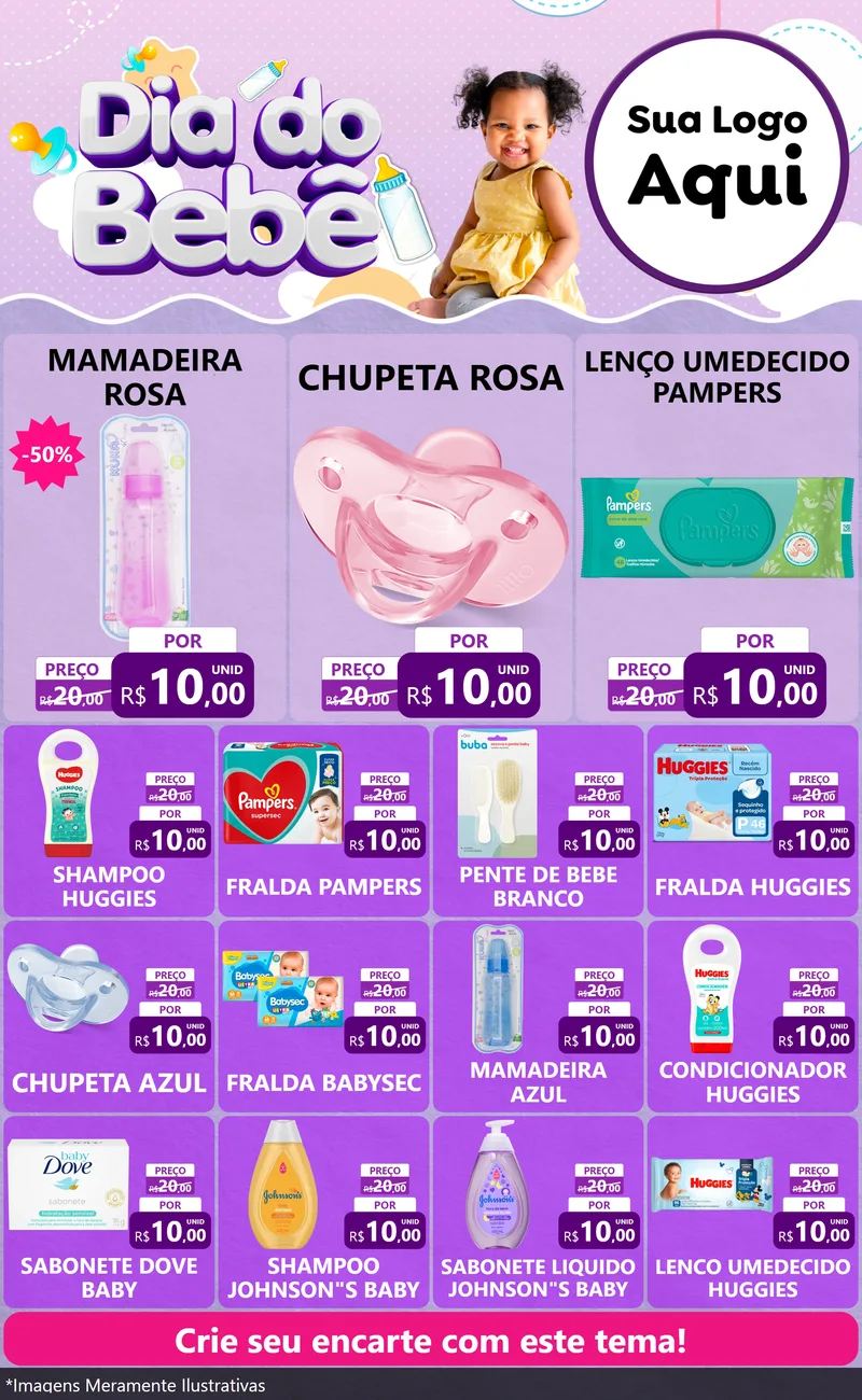 Modelo de Encarte para Encarte Grande com o tema Dia do Bebê para Bebês