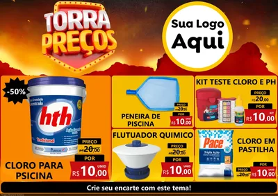 Modelo de Encarte para Encarte A4 Horizontal com o tema Torra Preços para Produtos para Piscina