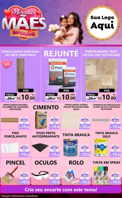 Modelo de Encarte para Encarte Grande com o tema Mês das Mães Imperdível para Pisos e revestimentos