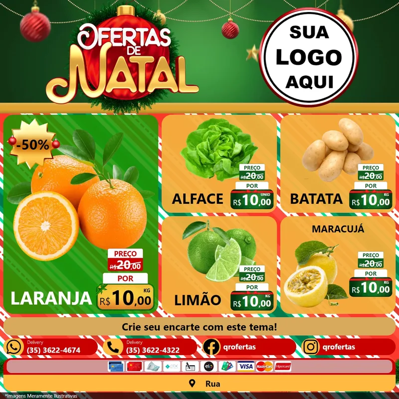 Modelo de Rede Social para Feed Facebook com o tema Ofertas de Natal para Hortifrúti
