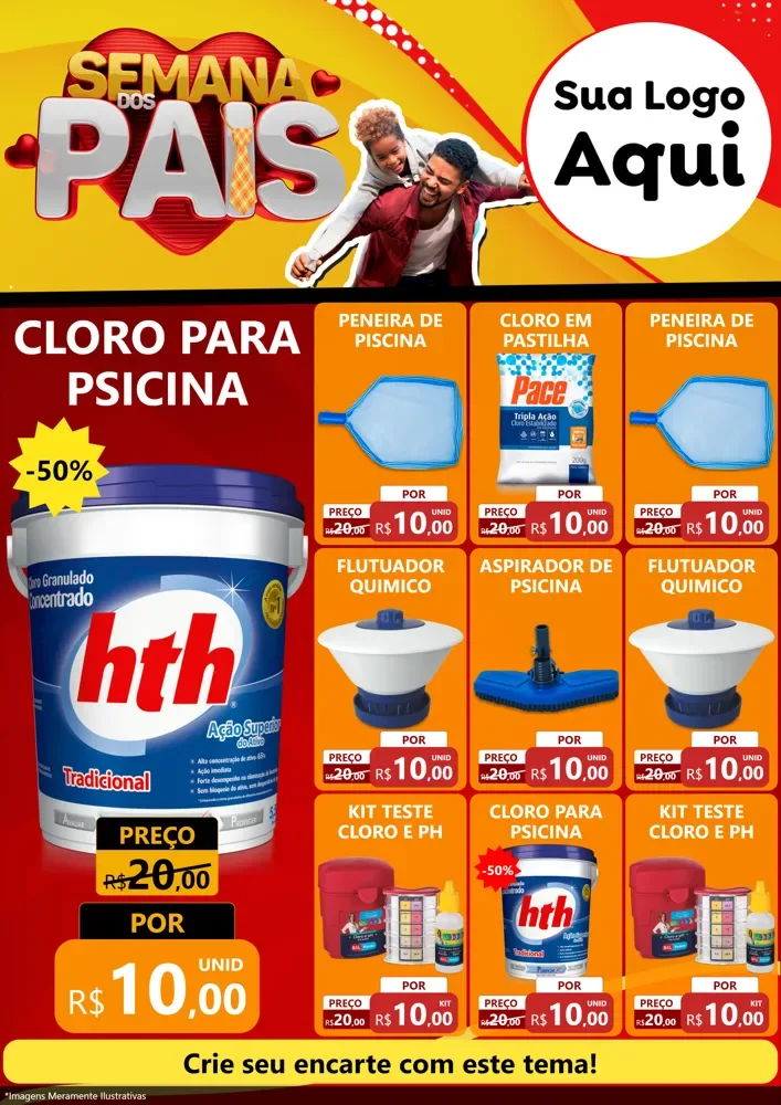 Modelo de Encarte para Encarte A4 Vertical com o tema Semana Dos Pais para Produtos para Piscina
