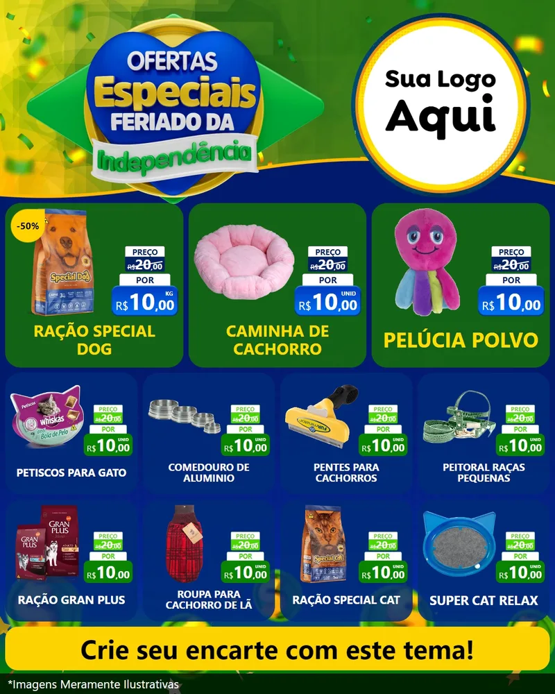 Modelo de Rede Social para Feed Instagram com o tema Ofertas Especiais Feriado da Independência para Pet Shop