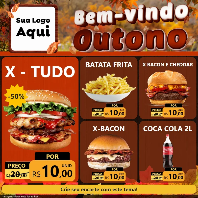 Modelo de Rede Social para Feed Facebook com o tema Bem-vindo Outono para Hamburgueria