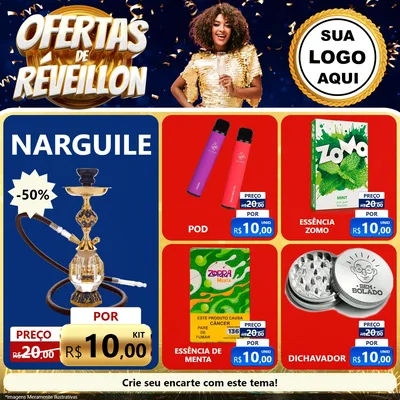 Modelo de Rede Social para Feed Facebook com o tema Ofertas de Réveillon para Tabacaria
